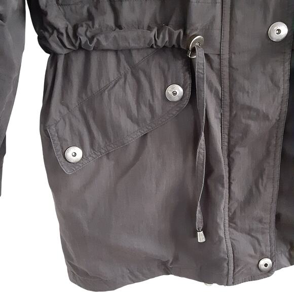 London Fog Black Sueded Utility Jacket Funnel Neck Windbreaker Raincoat Womens M - Picture 3 of 13